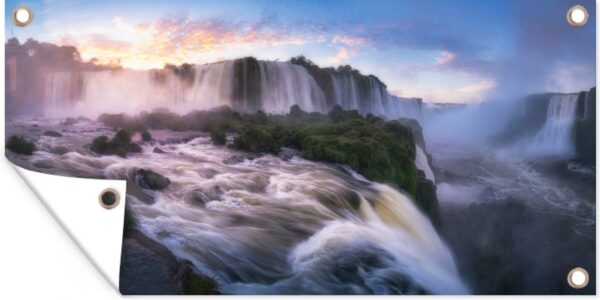 Tuinposter Iguaçu watervallen bij zonsopgang - 60x30 cm - Tuindoek - Buitenposter