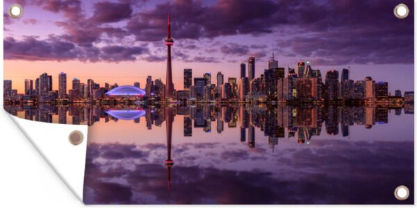 Tuinposter Nachthorizon van de binnenstad van het Canadese Toronto - 60x30 cm - Tuindoek - Buitenposter