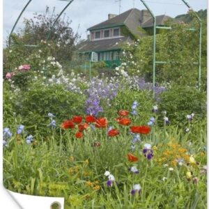Tuinposter - Tuindoek - Tuinposters buiten - Huis van Monet met kleurrijke bloemen in de tuin in het Franse Giverny - 80x120 cm - Tuin