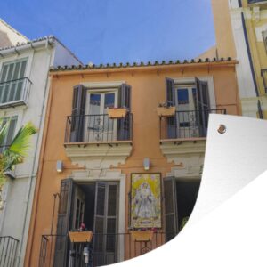 Tuinposter - Tuindoek - Tuinposters buiten - Zomerse kleuren op de gevels van de gebouwen van Málaga in Spanje - 120x80 cm - Tuin