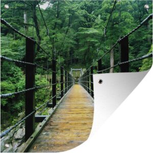 Tuinposters Brug tussen de bossen van het Yakushima eiland in Japan - 50x50 cm - Tuindoek - Buitenposter