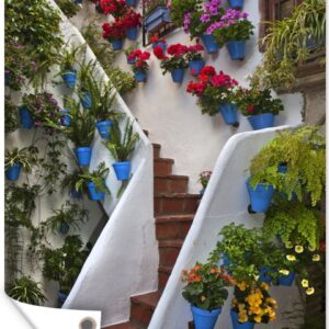 Tuinposters buiten Trappen versiert met bloemen in het Spaanse Córdoba - 60x90 cm - Tuindoek - Buitenposter