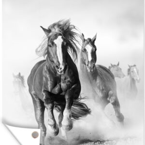 Tuinschilderij Paarden - Dieren - Illustratie - 60x80 cm - Tuinposter - Tuindoek - Buitenposter