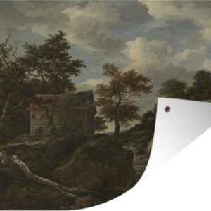Tuinschilderij Rotsachtig landschap - Schilderij van Jacob van Ruisdael - 80x60 cm - Tuinposter - Tuindoek - Buitenposter