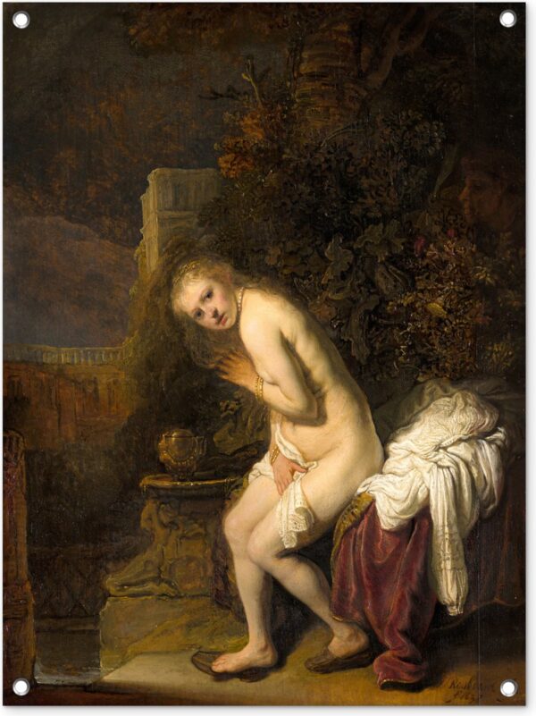 Tuinschilderij Suzanna - Rembrandt van Rijn - 60x80 cm - Tuinposter - Tuindoek - Buitenposter