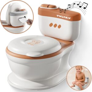 Twinky® Plaspotje - 3-in-1 Toilettrainer met Muziek & Flush knop - voor Kind, Peuter & Baby - Potje met deksel en WC Rolhouder - Toilet Potje peuter - WC Verkleiner - Opstapje