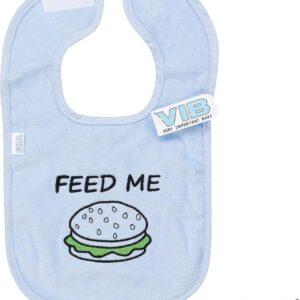 VIB® - Slabbetje Luxe velours - Feed me blauw (Hamburger) - Babykleertjes - Baby cadeau
