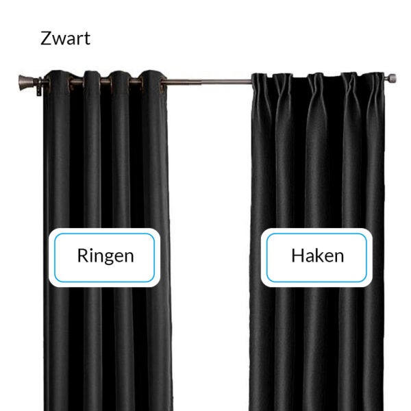 Verduisterende & isolerende gordijnen - Zwart - Haken - 300x250cm