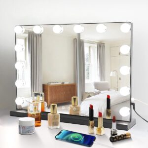Verlichte Make-uptafel Spiegel met Kleurtemperatuurverlichting - Hollywood Stijl - Ideaal voor Professionele Make-up en Haarstyling - Instelbare Kleurtemperatuur en Helderheid - Elegante Make-upspiegel met Groot Zicht - Inclusief Stroomadapter