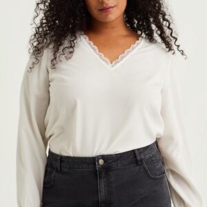WE Fashion Dames blouse met kant - Curve - Maat 46