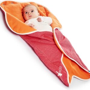 Wallaboo Babydeken Fleur - Handige wikkeldeken en wrapper - 100% zacht katoen - past in een autostoel - 85 * 85 cm - rood en oranje