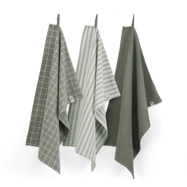 Walra Keuken- en Theedoekenset Dry with Cubes Uni, Stripes & Blocks Legergroen