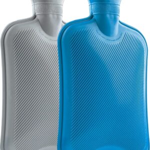 Warmwaterkruik zonder hoes, set van 2 of 3 warmwaterkruiken, groot, 1,8 l rubber, hot water bottle, robuust en , van natuurlijk rubber, bedfles voor kinderen en volwassenen (grijs/blauw,