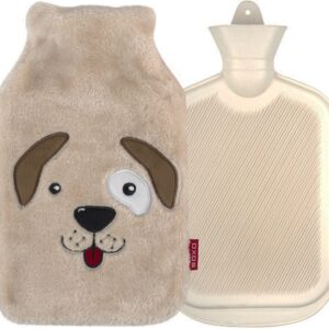 Waterkruik met Teddy Hoes en Hondengezichtje - Tot 6 uur warmte - Heerlijk zacht - Veilige Warmwaterkruik - 1,8 liter - Crème Hondje