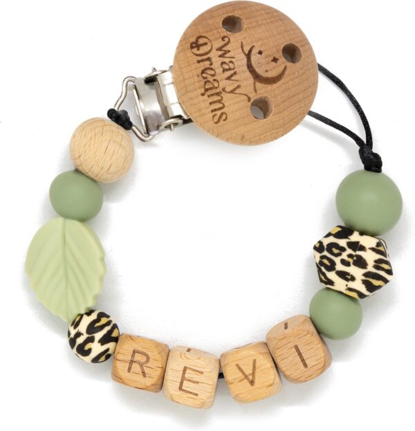 Wavy Dreams - Speenkoord met naam - Jongen - Kraamcadeau - Groen - Speenketting met naam- Model Revi