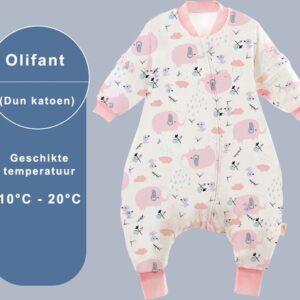 Winter Baby Slaapzak met Benen - Olifant - Roze - 3.5 TOG - baby height 100-110cm - Lange mouwen - Afneembare Mouw - Jumpsuit - Pajamas - Meisjes - Kinderen - 2 jaar - Gift - Cadeau