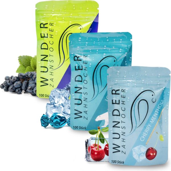 Wonder Tandenstokers - Tandenstoker met smaak - Sensationele smaakbeleving - Verfris de Adem - Suikervrij - Assorti refill Kers,Ice,Druif