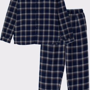 Woody Studio pyjama doorknoop flanel jongens/heren - donkerblauw - geruit - 232-12-MWA-W/960 - maat 140