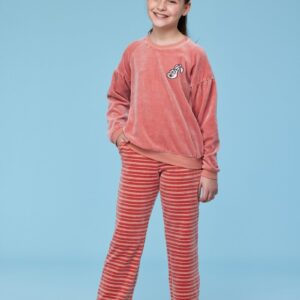 Woody pyjama velours meisjes/dames - oudroze - haas - 232-10-PDV-V/443 - maat 128