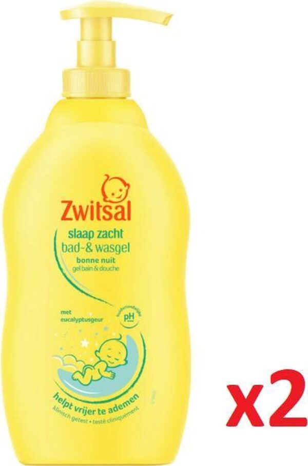 ZWITSAL Bad- & Wasgel Voor Baby's - Slaap Zacht - Helpt Vrijer Te Ademen Met Eucalyptusgeur - 2x400 ml