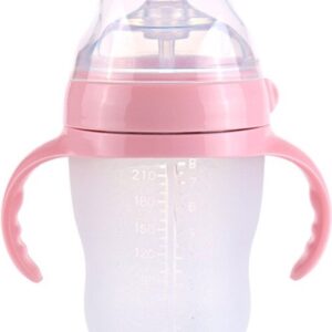 Zuigfles Siliconen Babyfles met Handvaten | Voedingsfles Melkfles voor Baby Drinkbeker | 240ml Roze