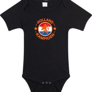 Zwarte fan romper voor babys - Holland kampioen met leeuw - Nederland supporter - EK/ WK / outfit 56