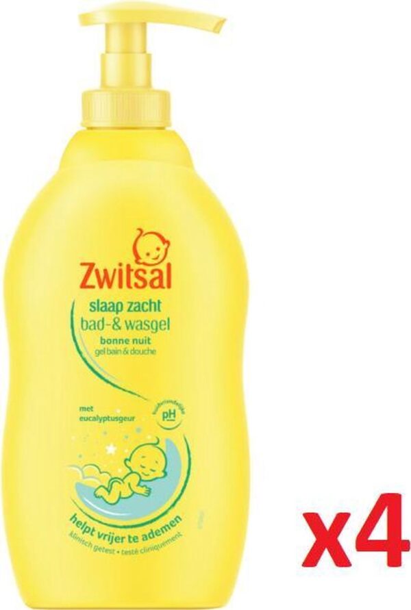 Zwitsal Bad- & Wasgel Voor Baby's - Slaap Zacht - Helpt Vrijer Te Ademen Met Eucalyptusgeur - 4x400 ml