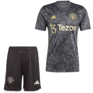 adidas Manchester United Pre-Match Trainingsset Stone Roses 2023-2024 Zwart Donkergrijs Goud