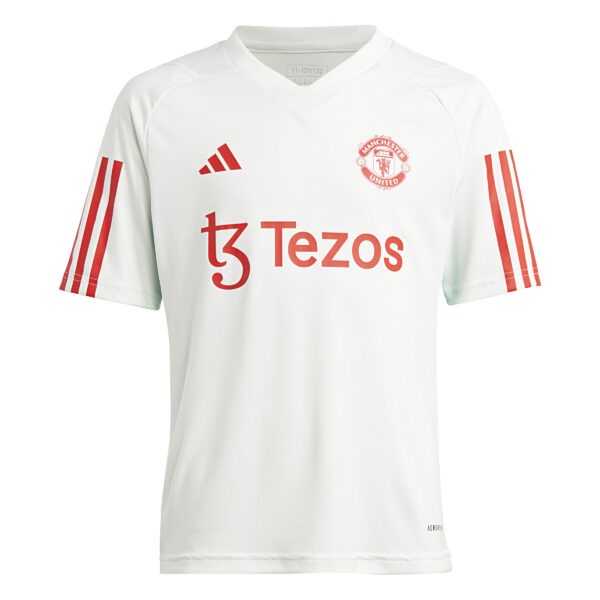 adidas Manchester United Trainingsshirt 2023-2024 Kids Wit Rood Lichtgroen