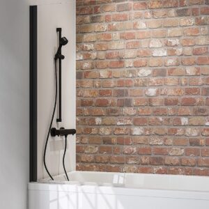 badwand 1 delig 80x140 cm - mat zwart profiel - transparant veiligheidsglas - trend - modern - voor bescherming tijdens het douchen in het bad