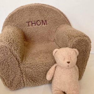 beige teddy kinder-huisdier stoel/fauteuil/met geborduurde naam/gepersonaliseerd/stoel voor kids-huisdier