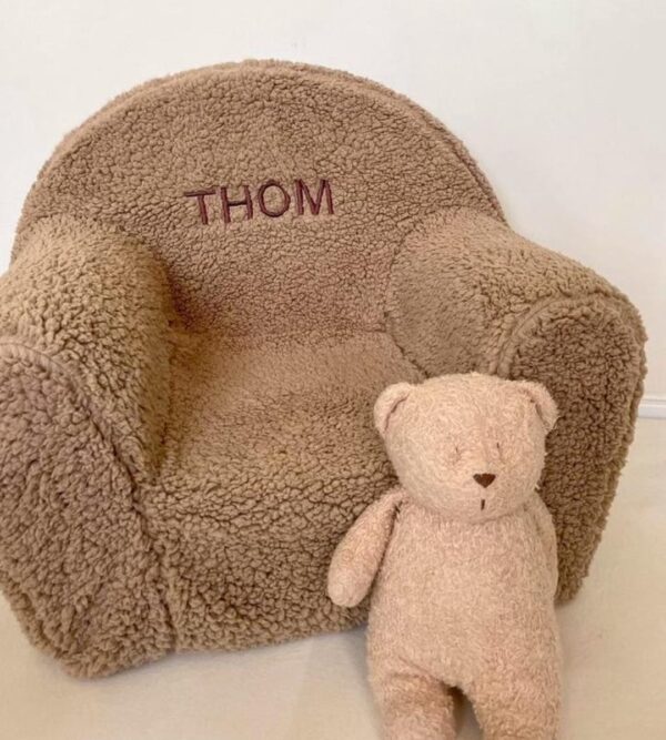 beige teddy kinder-huisdier stoel/fauteuil/met geborduurde naam/gepersonaliseerd/stoel voor kids-huisdier